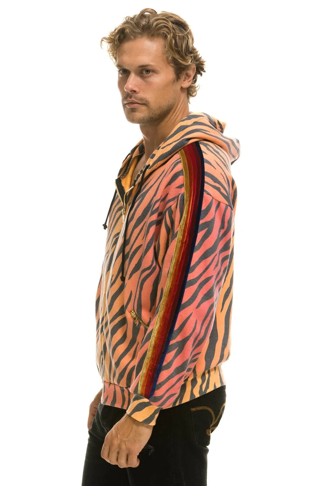 CLASSIC RELAXED ZIP HOODIE WITH POCKETS - TIGER