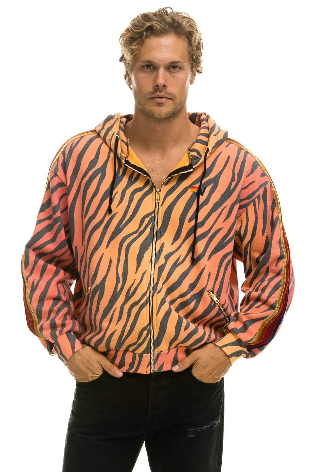 CLASSIC RELAXED ZIP HOODIE WITH POCKETS - TIGER