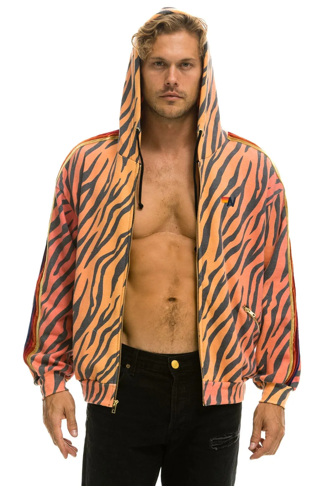 CLASSIC RELAXED ZIP HOODIE WITH POCKETS - TIGER