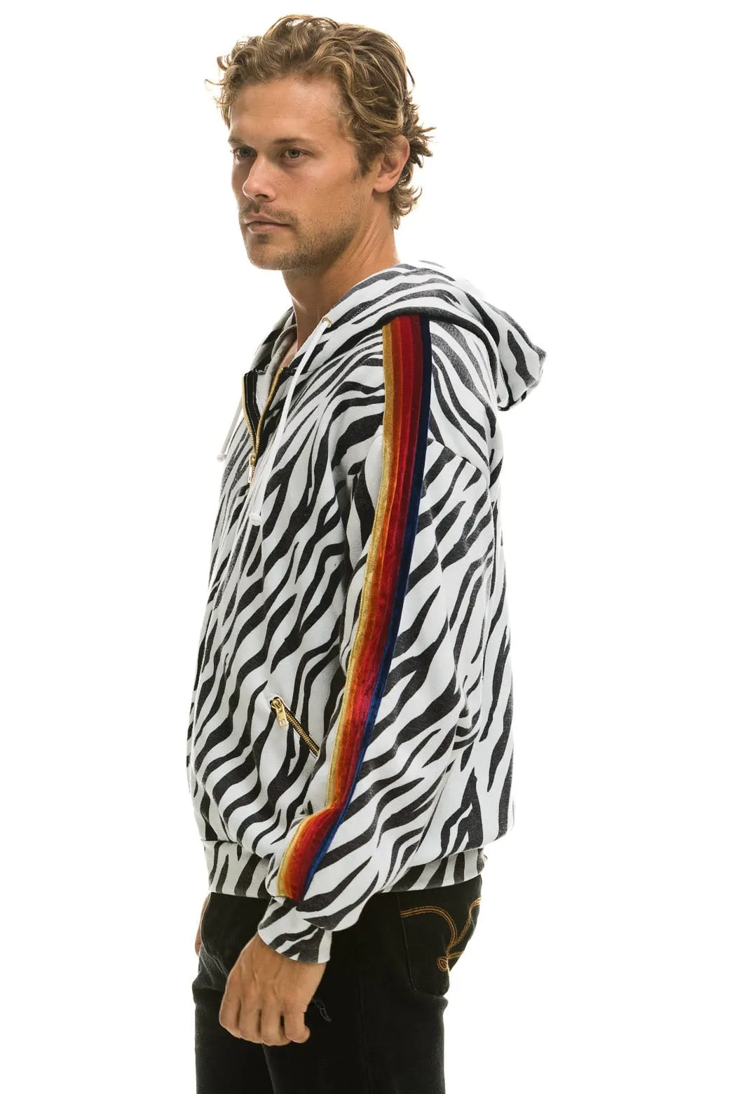 CLASSIC RELAXED ZIP HOODIE WITH POCKETS - ZEBRA