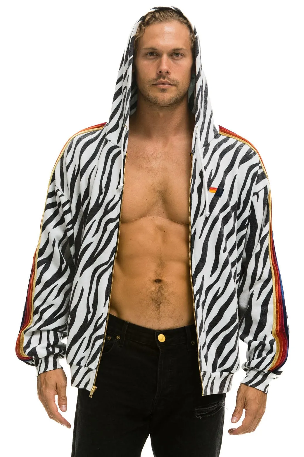 CLASSIC RELAXED ZIP HOODIE WITH POCKETS - ZEBRA