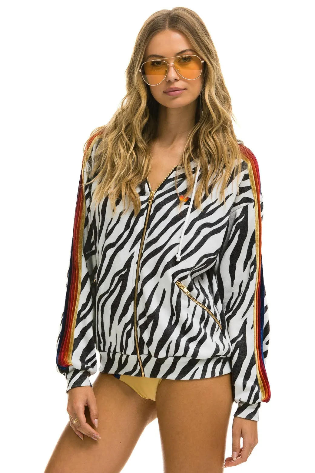 CLASSIC RELAXED ZIP HOODIE WITH POCKETS - ZEBRA