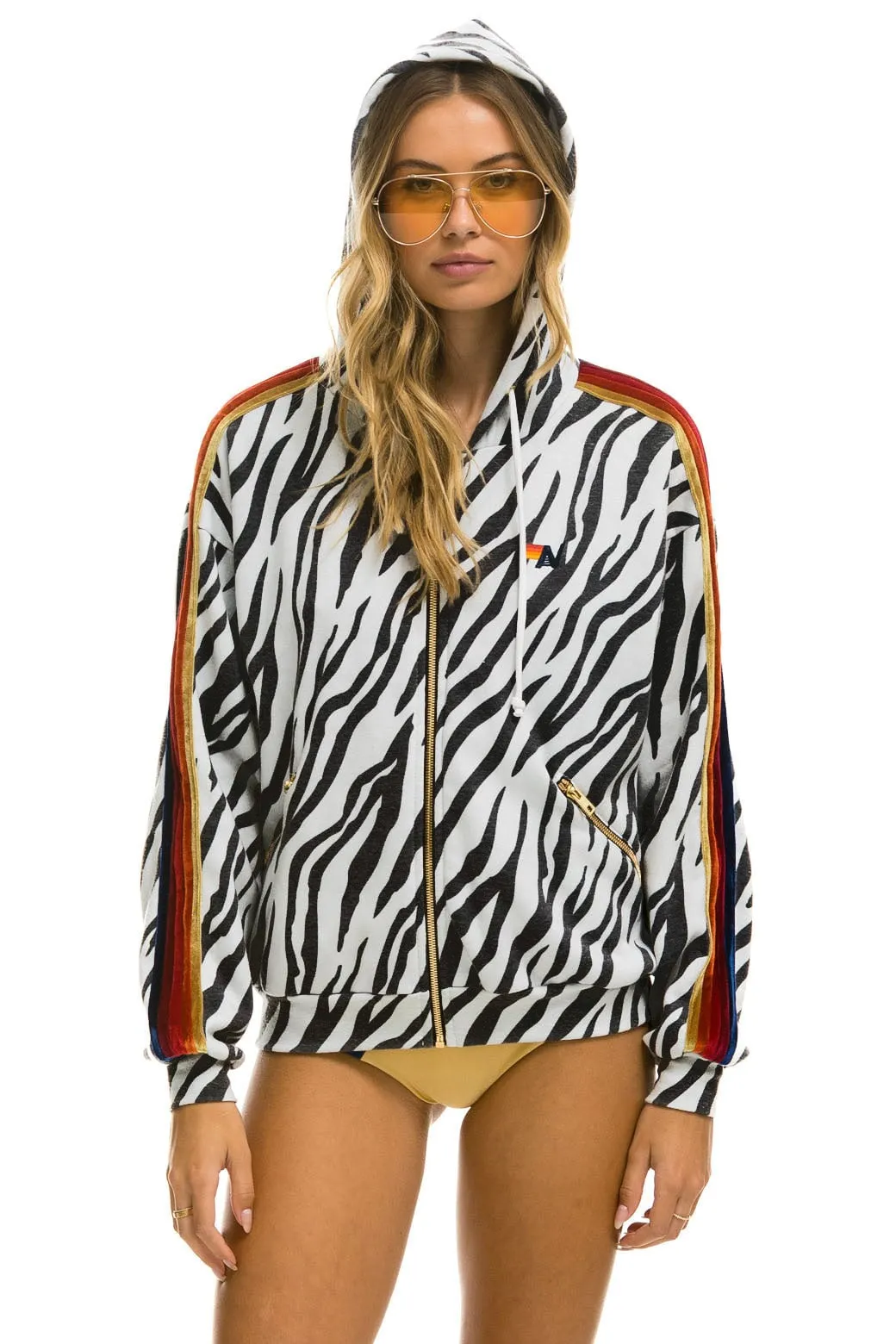 CLASSIC RELAXED ZIP HOODIE WITH POCKETS - ZEBRA