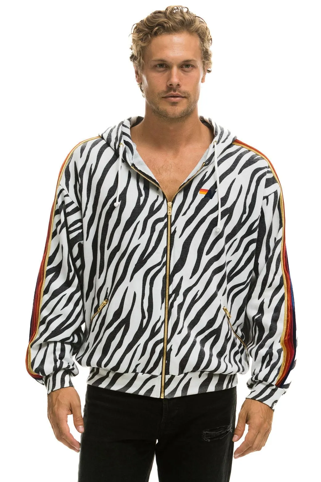 CLASSIC RELAXED ZIP HOODIE WITH POCKETS - ZEBRA