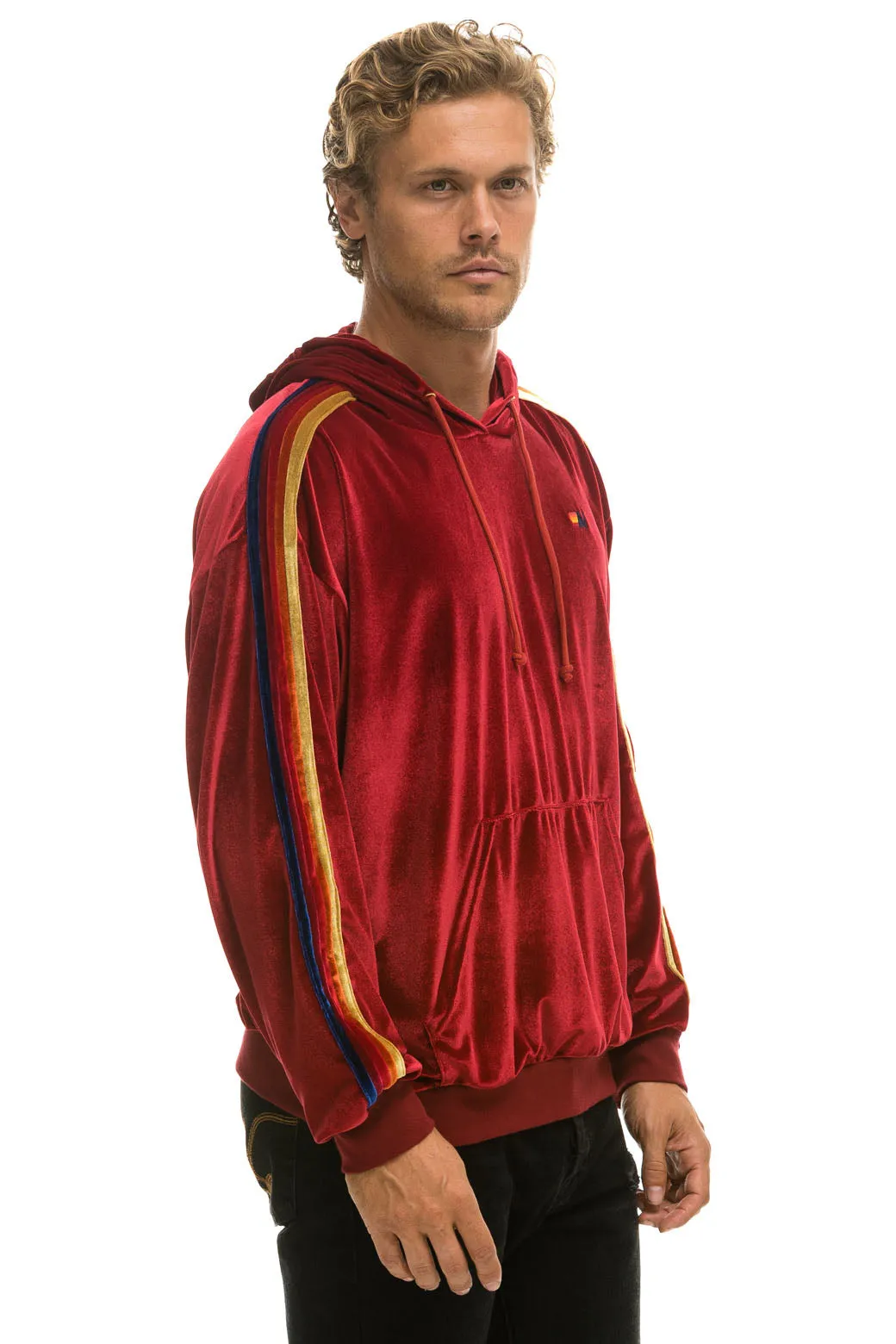 CLASSIC VELVET RELAXED PULLOVER HOODIE - RED