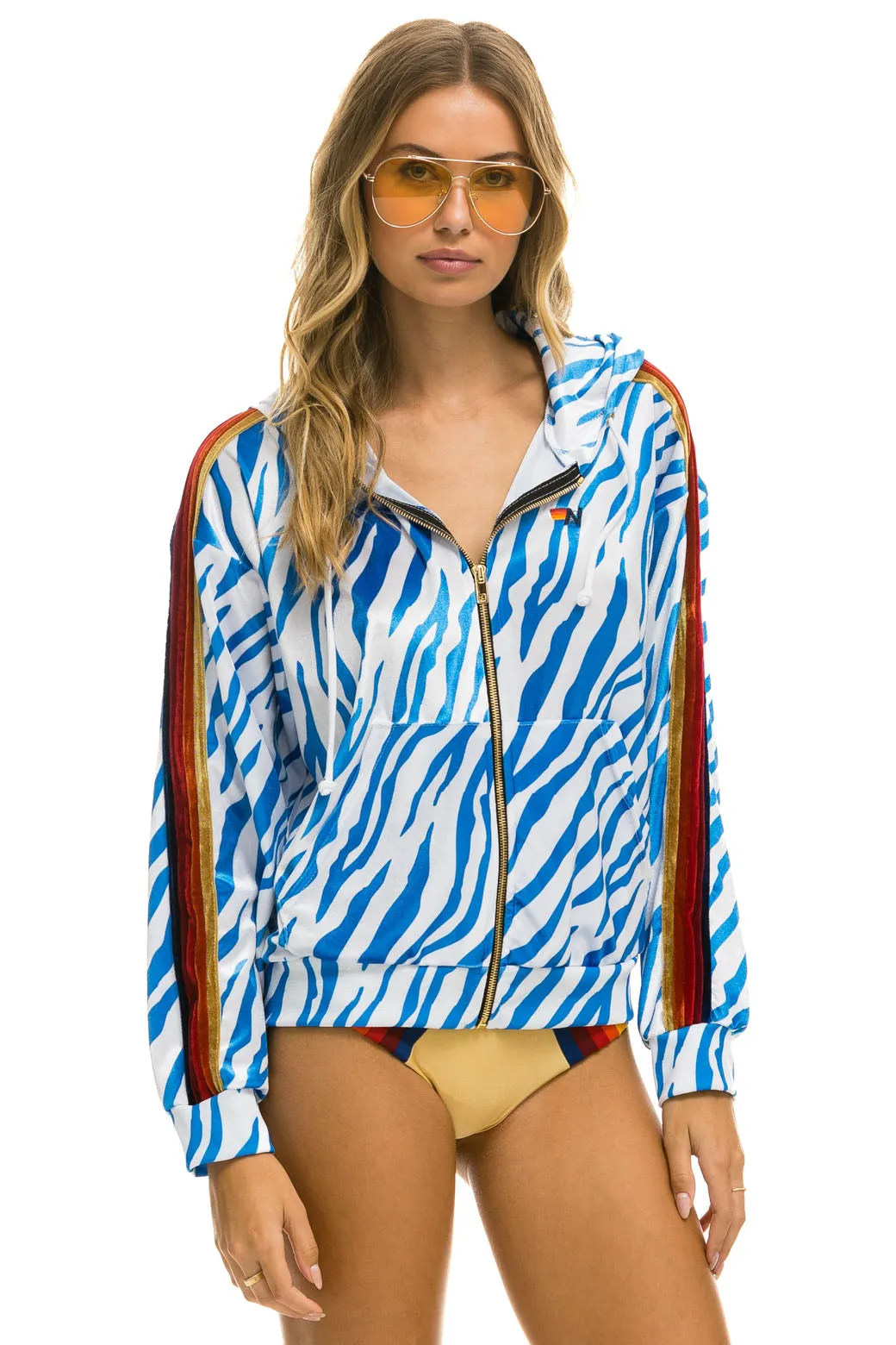 CLASSIC VELVET RELAXED ZIP HOODIE - BLUE TIGER