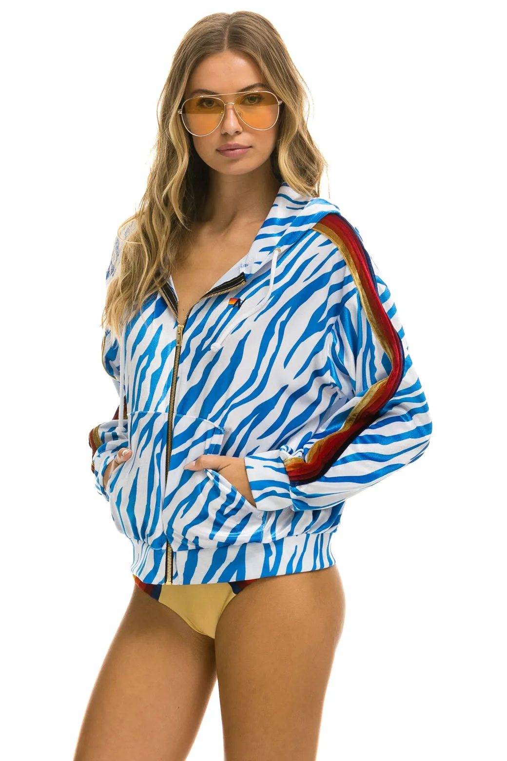 CLASSIC VELVET RELAXED ZIP HOODIE - BLUE TIGER