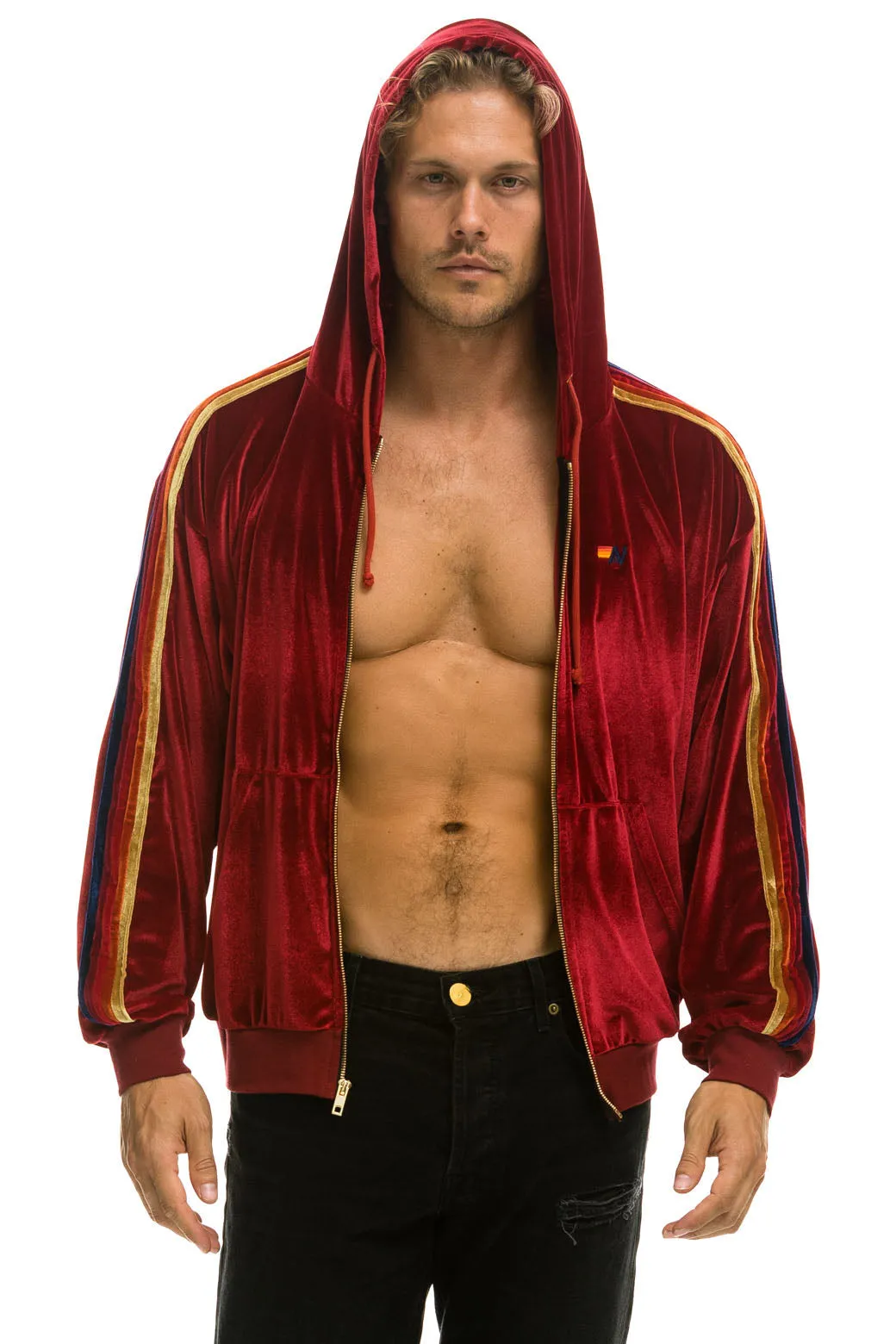 CLASSIC VELVET RELAXED ZIP HOODIE - RED