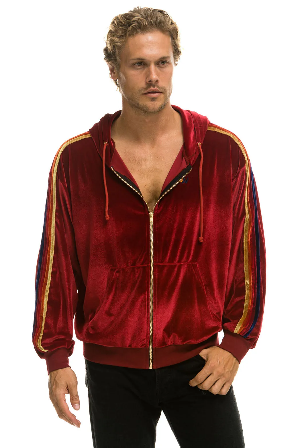 CLASSIC VELVET RELAXED ZIP HOODIE - RED