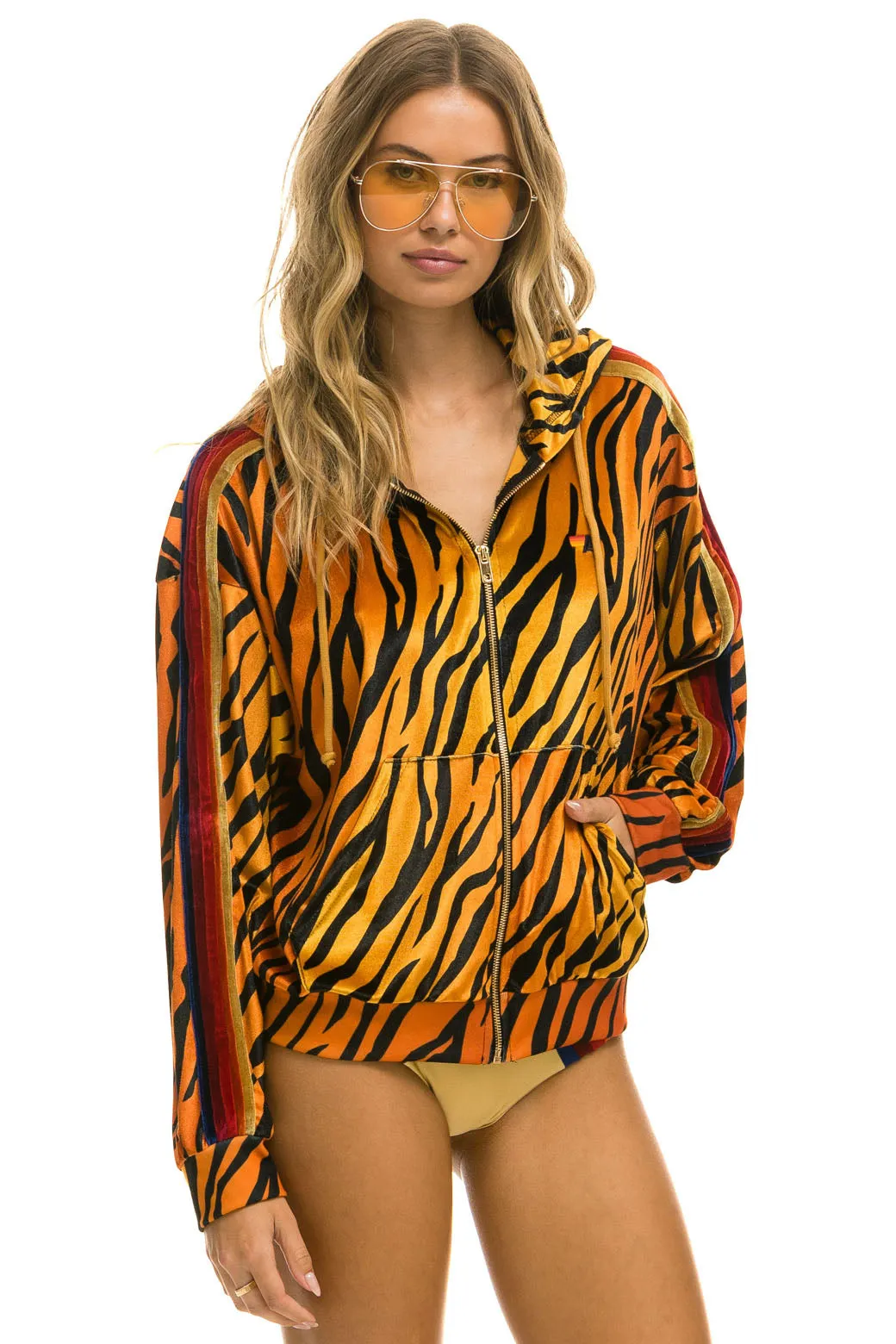 CLASSIC VELVET RELAXED ZIP HOODIE - TIGER