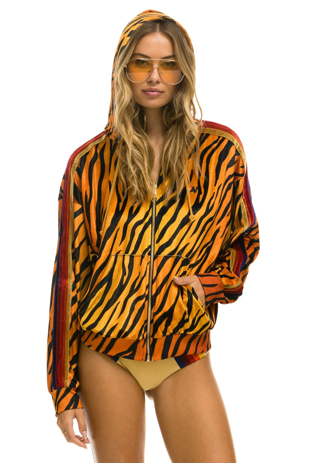 CLASSIC VELVET RELAXED ZIP HOODIE - TIGER