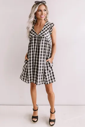 Coconut Kisses Checkered Babydoll Romper In Black