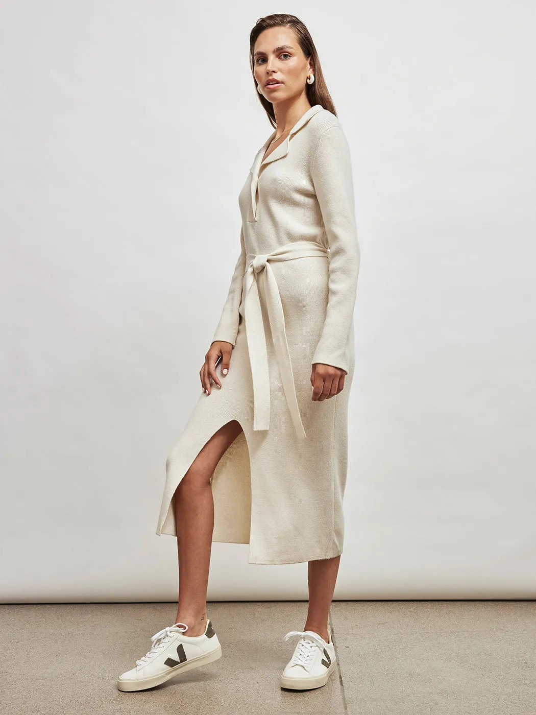 Collared Belted Dress - Ivory