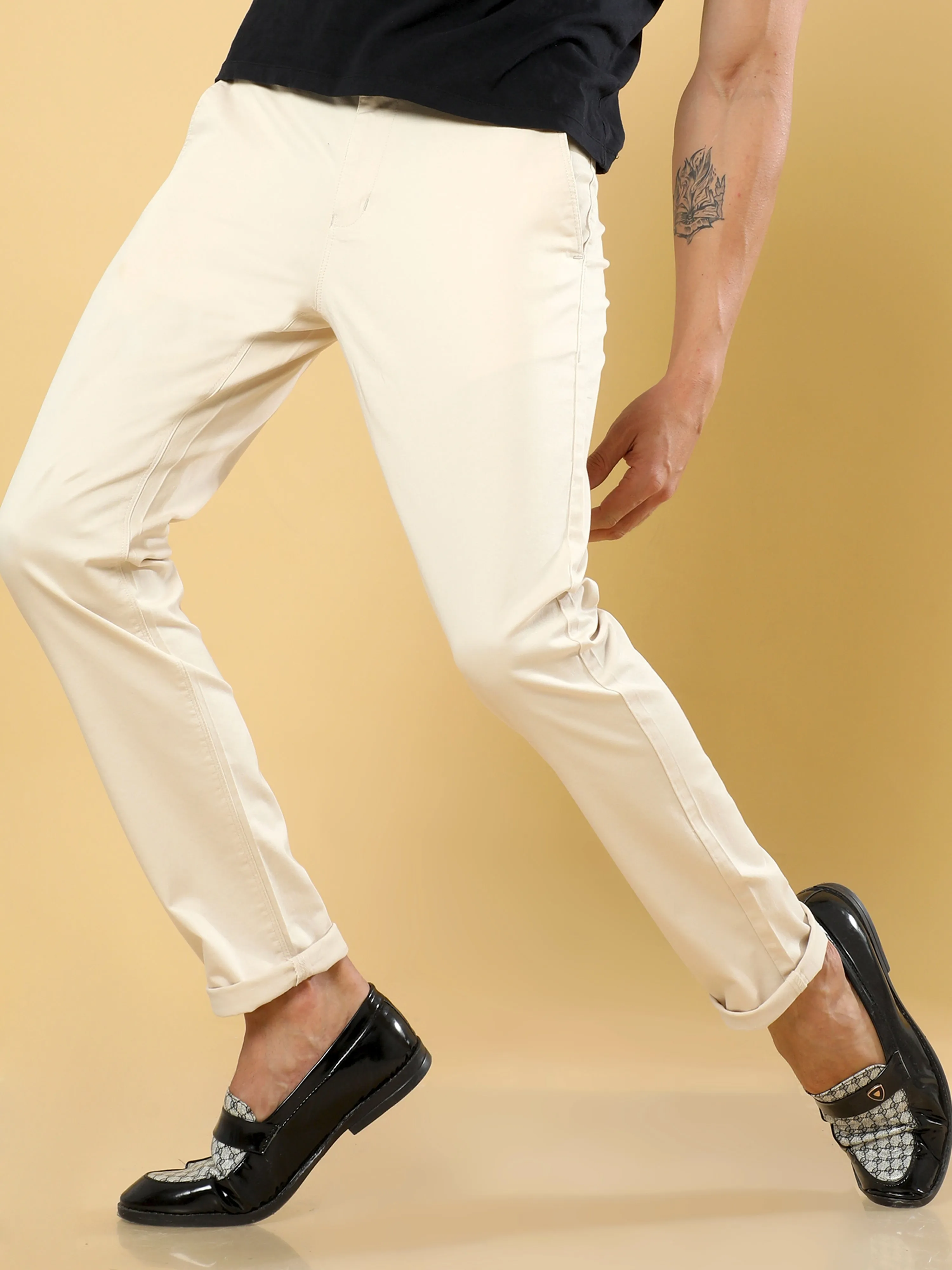 Cotton Dobby Cream Lycra Chino