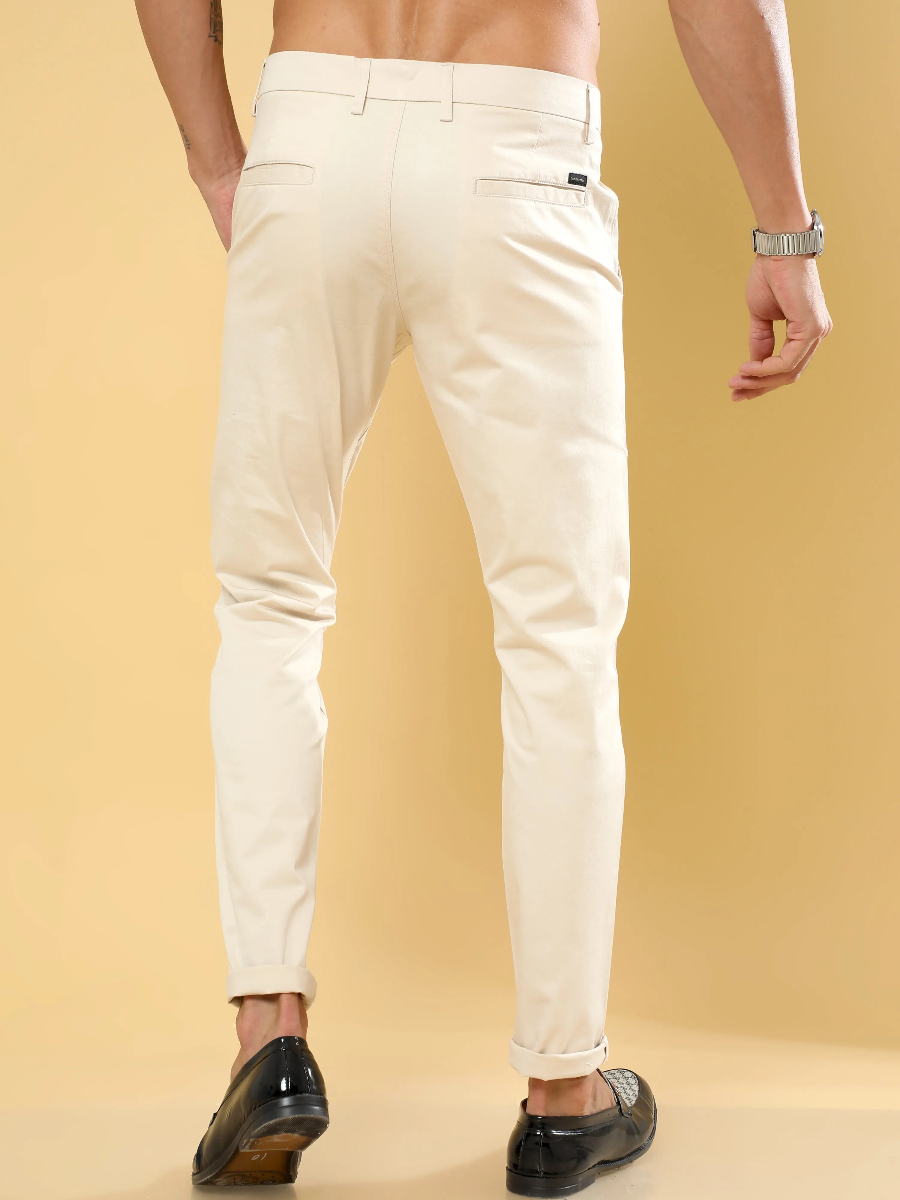 Cotton Dobby Cream Lycra Chino