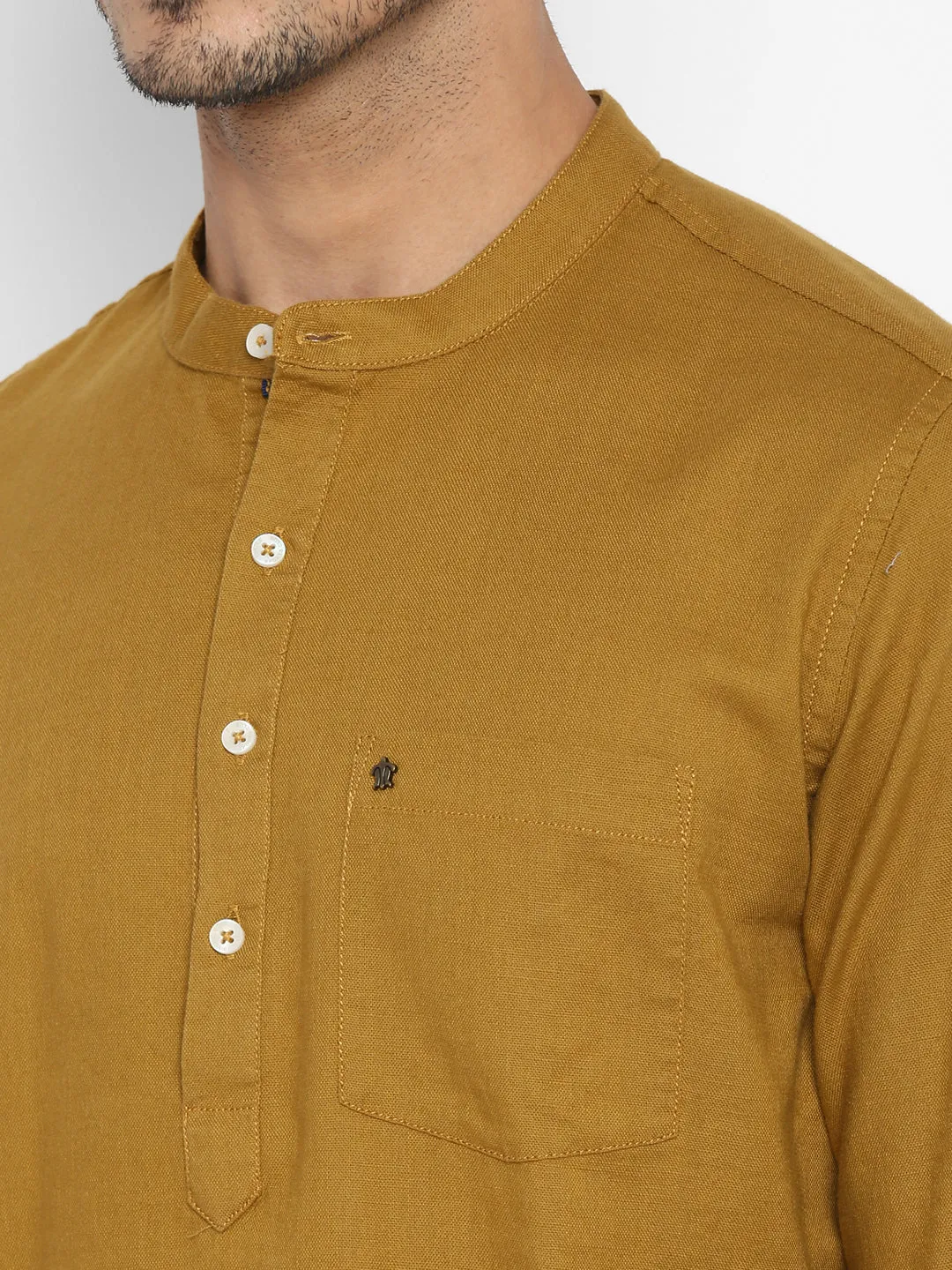 Cotton Khaki Solid Slim Fit Casual Shirt