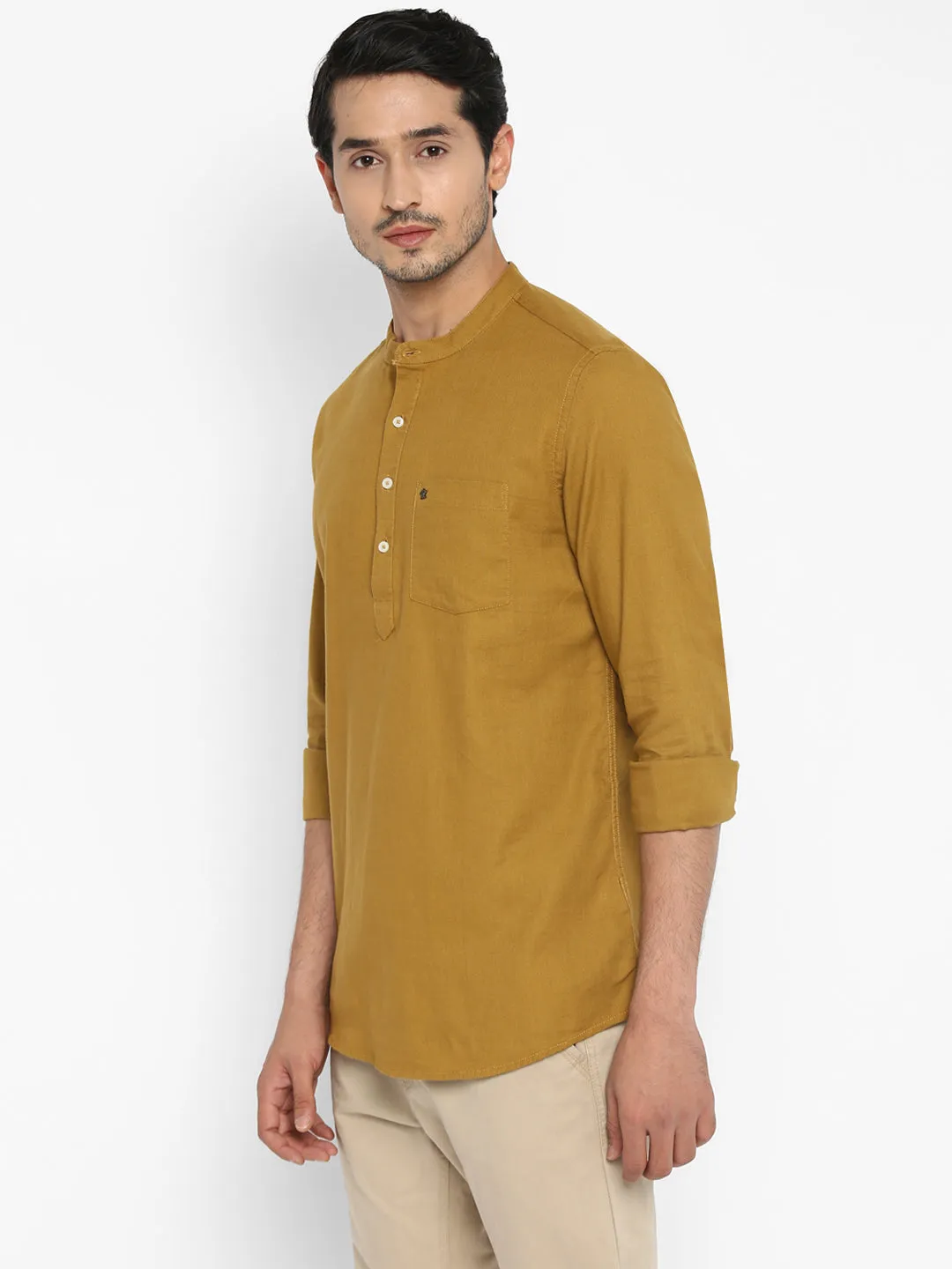 Cotton Khaki Solid Slim Fit Casual Shirt