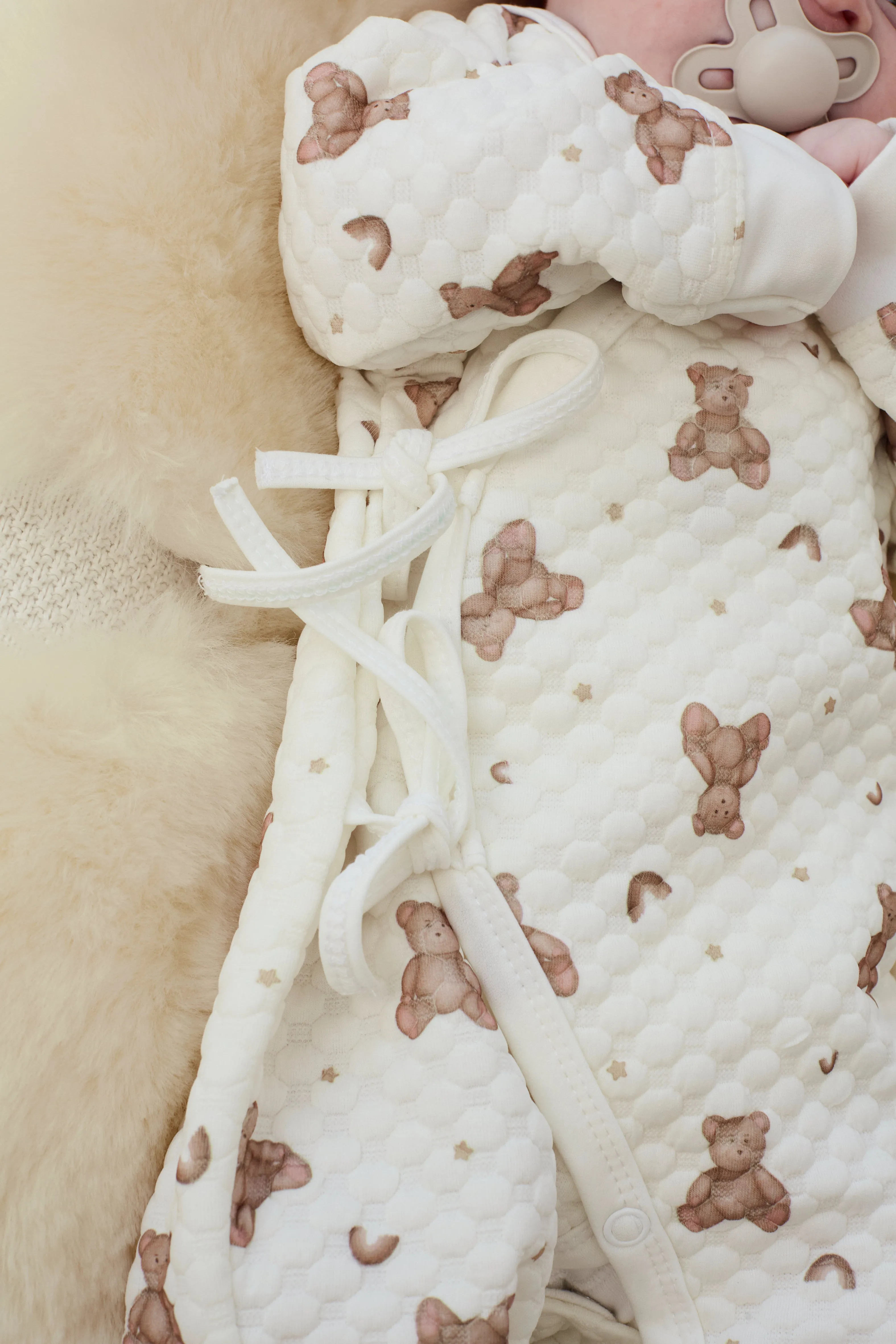 Cream Bubble Quilt Teddy Rainbow Print Wrap Romper