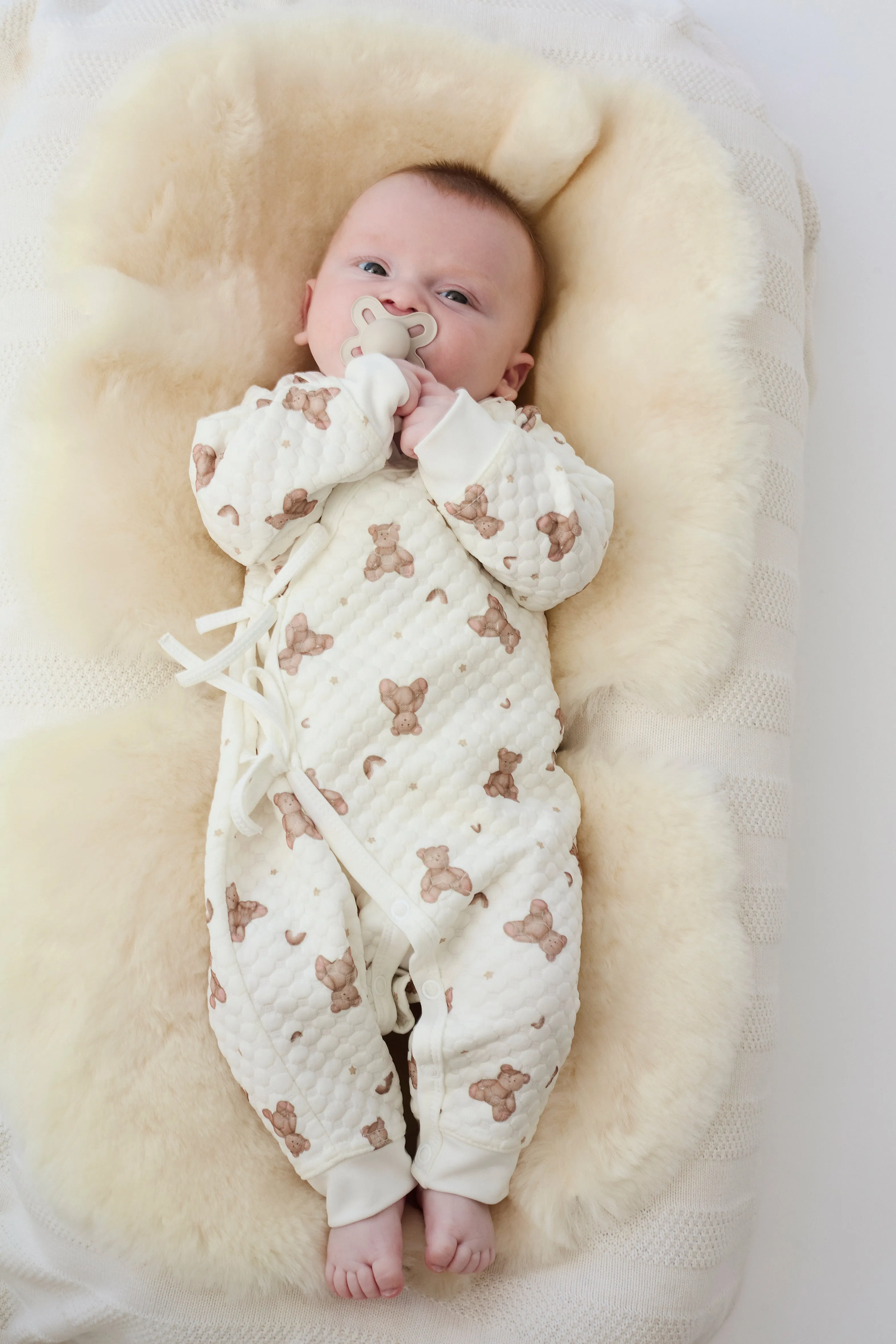 Cream Bubble Quilt Teddy Rainbow Print Wrap Romper