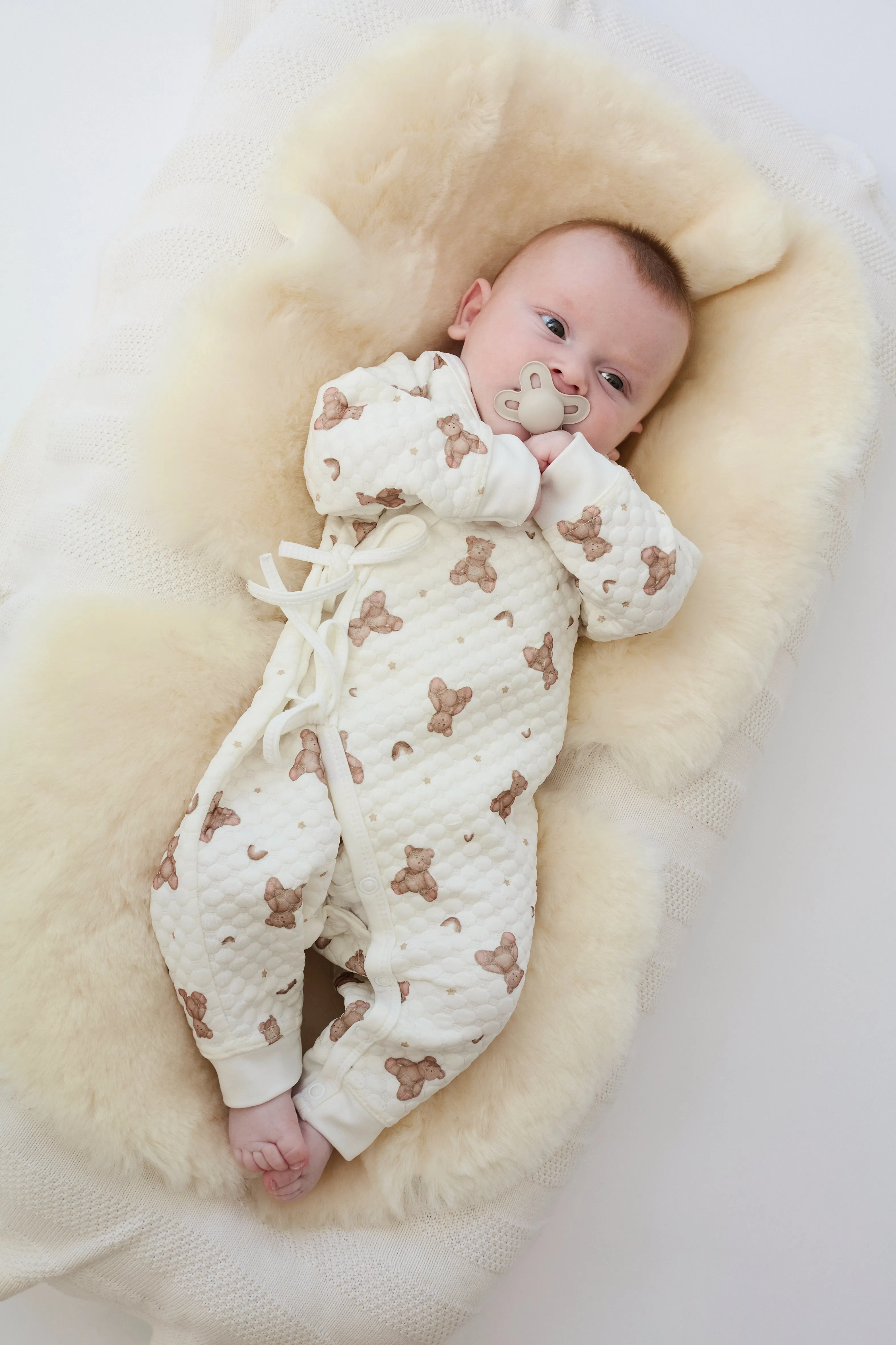 Cream Bubble Quilt Teddy Rainbow Print Wrap Romper