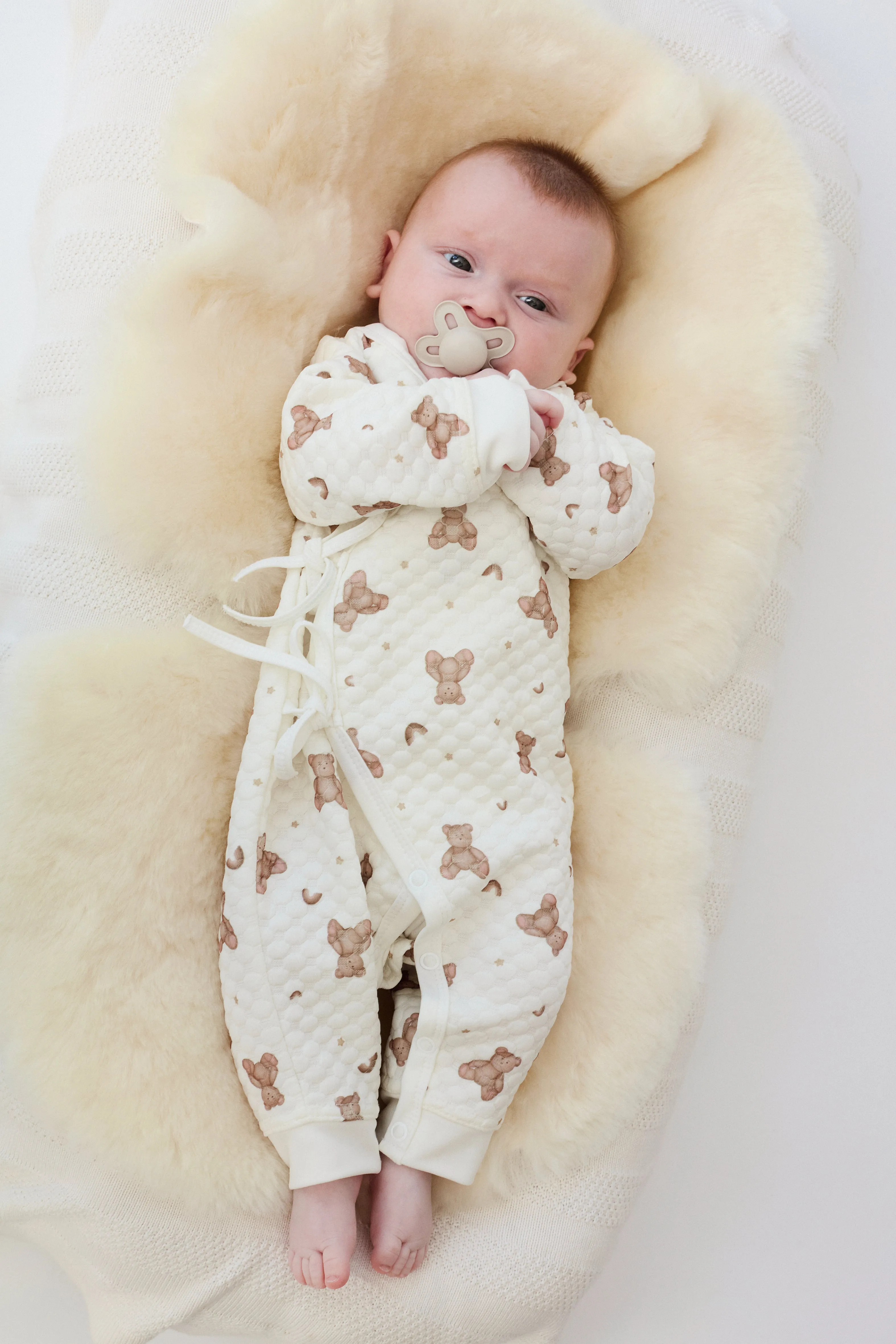 Cream Bubble Quilt Teddy Rainbow Print Wrap Romper