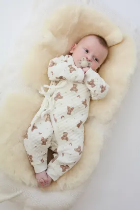 Cream Bubble Quilt Teddy Rainbow Print Wrap Romper