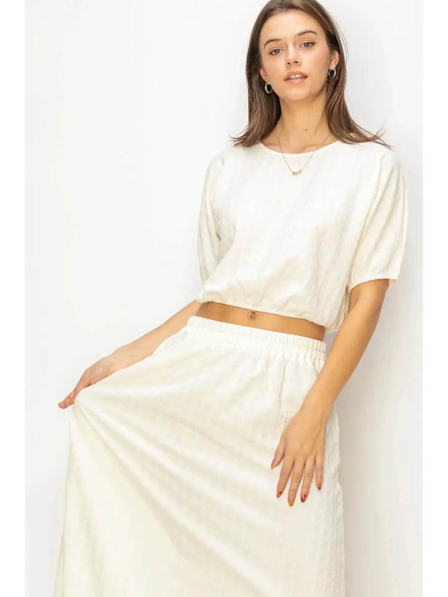 Cream Textured Woven Skirt