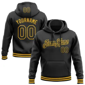 Custom Stitched Black Gold Sports Pullover Sweatshirt Hoodie