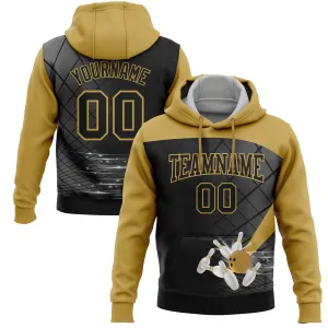 Custom Stitched Black Old Gold 3D Bowling Sports Pullover Sweatshirt Hoodie