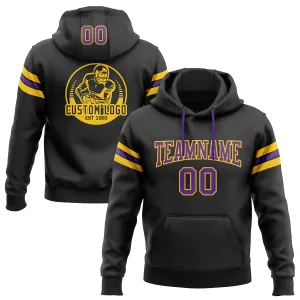 Custom Stitched Black Purple-Gold Football Pullover Sweatshirt Hoodie