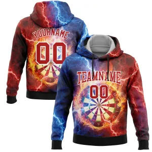 Custom Stitched Black Red-White 3D Lightning Flame Dart Board Sports Pullover Sweatshirt Hoodie