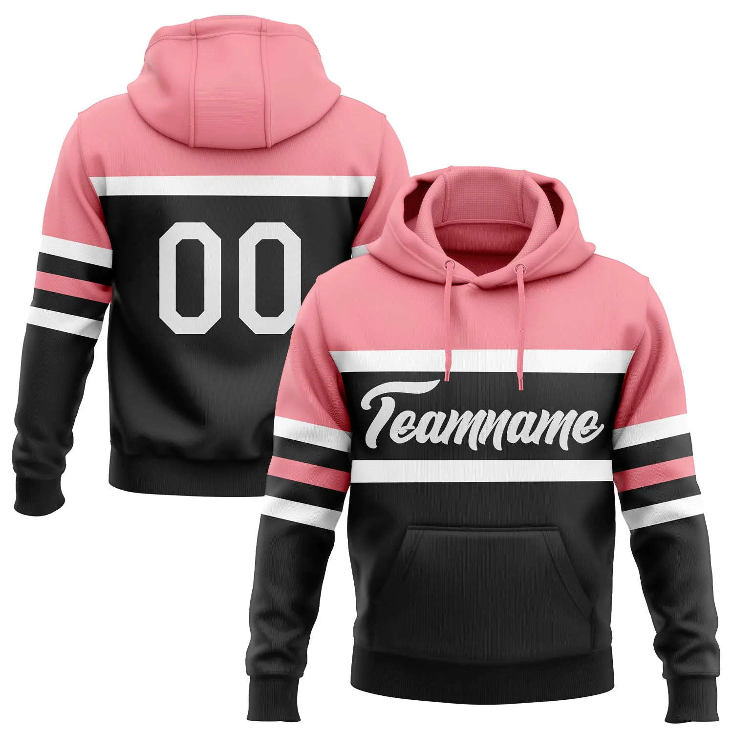 Custom Stitched Black White-Medium Pink Line Sports Pullover Sweatshirt Hoodie