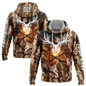 Custom Stitched Camo White-Black 3D Gun Deer Hunting Sports Pullover Sweatshirt Hoodie