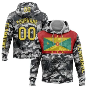 Custom Stitched Camo Yellow-Black 3D Grenada Grenadian Flag Sports Pullover Sweatshirt Salute To Service Hoodie