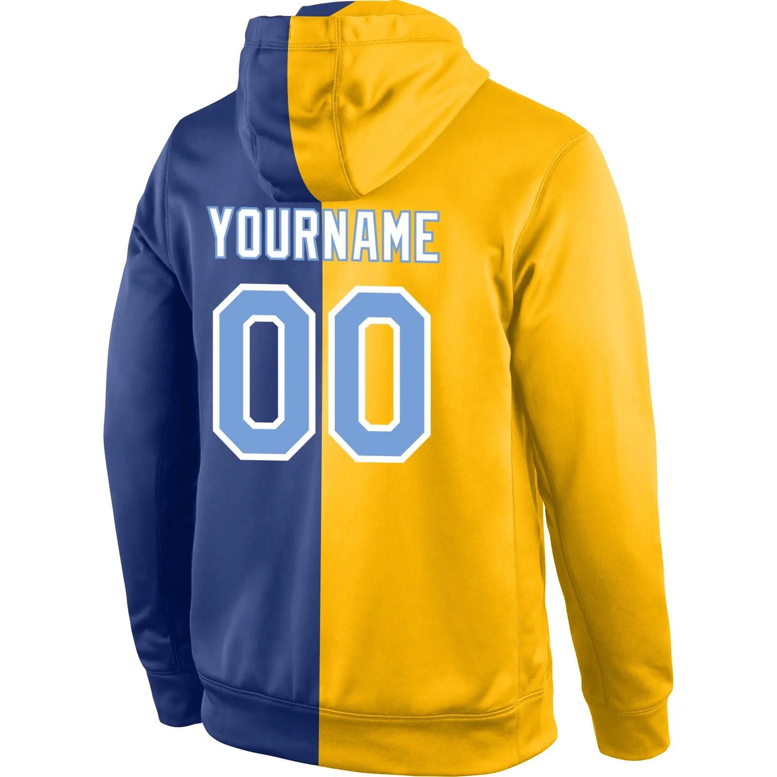 Custom Stitched Gold Light Blue-Royal Split Fashion Sports Pullover Sweatshirt Hoodie