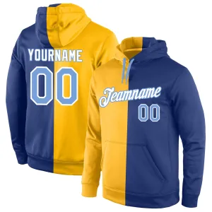 Custom Stitched Gold Light Blue-Royal Split Fashion Sports Pullover Sweatshirt Hoodie