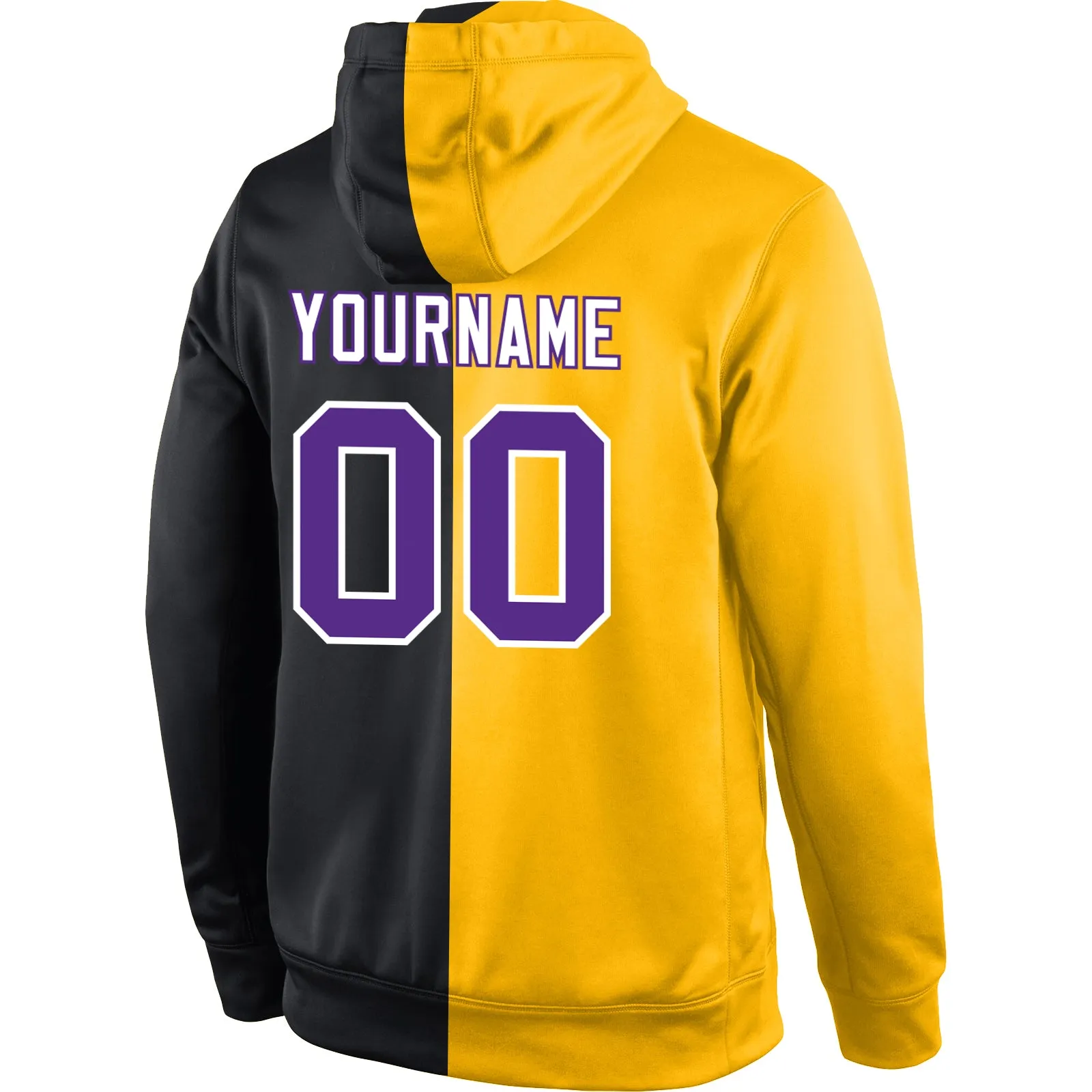 Custom Stitched Gold Purple-Black Split Fashion Sports Pullover Sweatshirt Hoodie