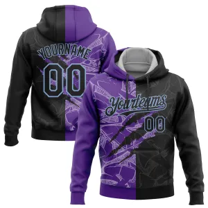 Custom Stitched Graffiti Pattern Black Purple-Light Blue 3D Scratch Sports Pullover Sweatshirt Hoodie