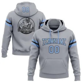 Custom Stitched Gray Light Blue-Black Football Pullover Sweatshirt Hoodie