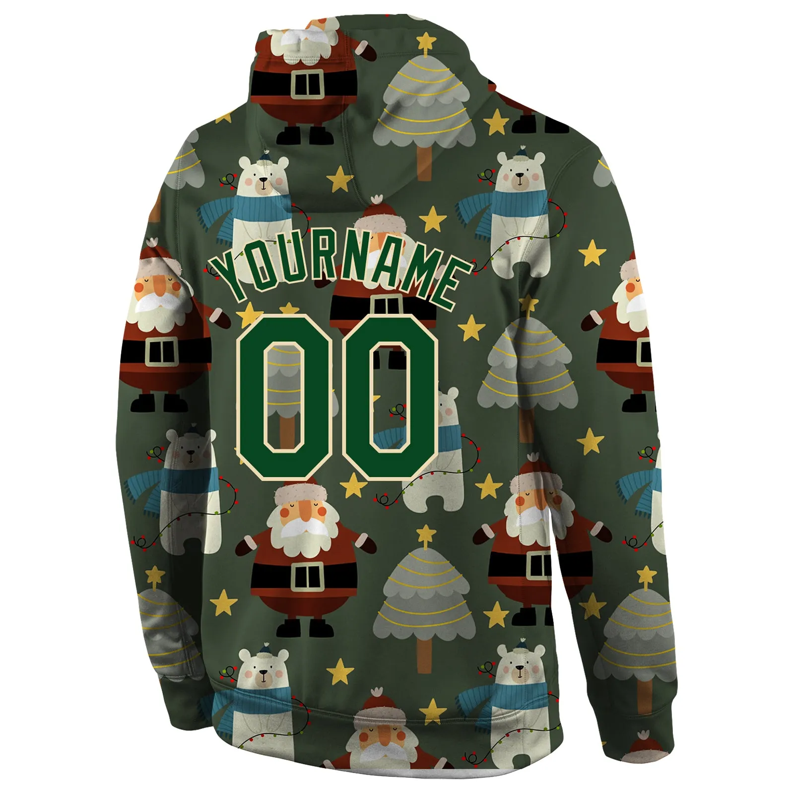 Custom Stitched Green Green-Cream Christmas 3D Sports Pullover Sweatshirt Hoodie