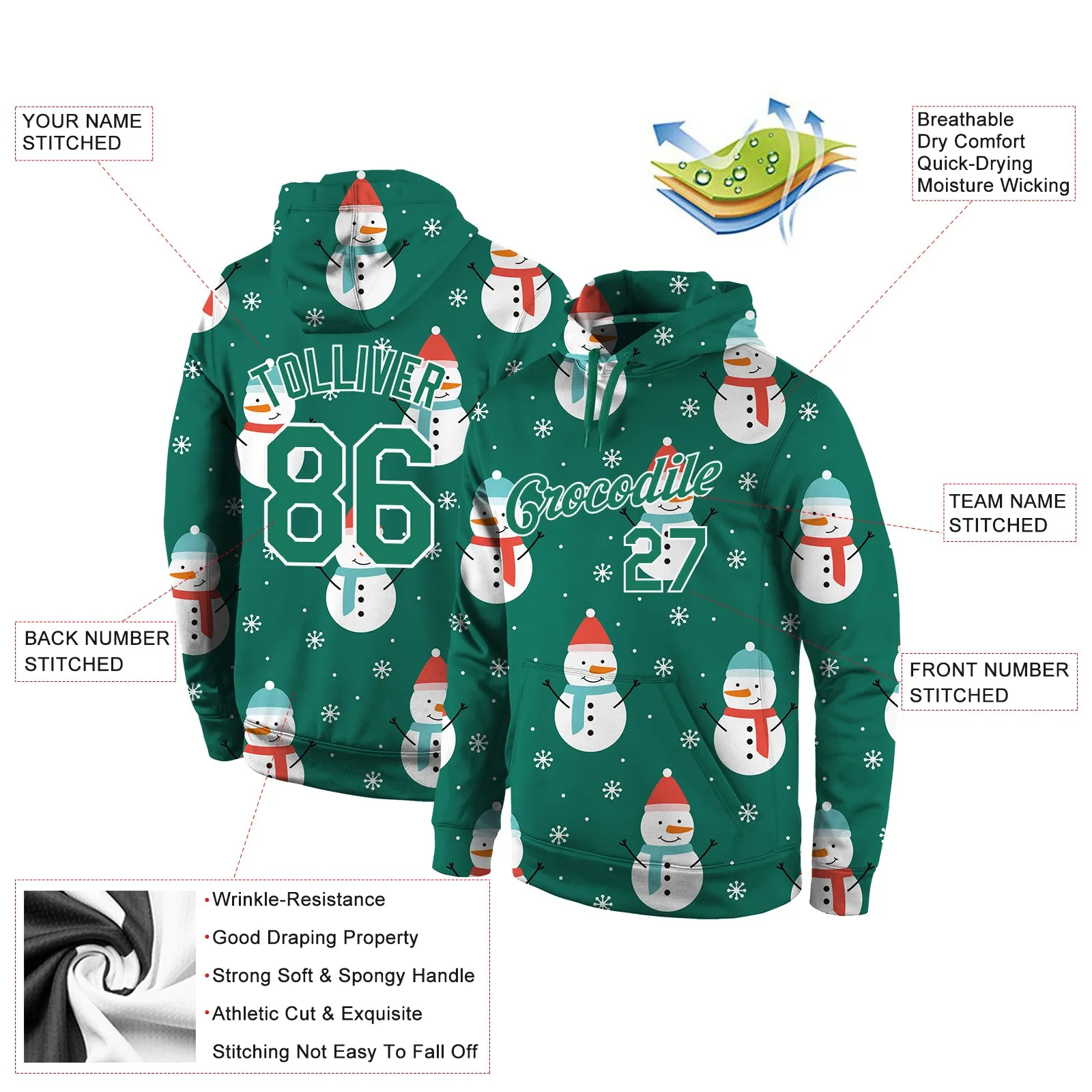 Custom Stitched Kelly Green Kelly Green-White Christmas 3D Sports Pullover Sweatshirt Hoodie