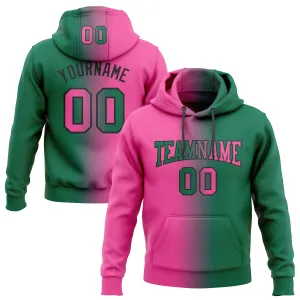 Custom Stitched Kelly Green Pink-Black Gradient Fashion Sports Pullover Sweatshirt Hoodie