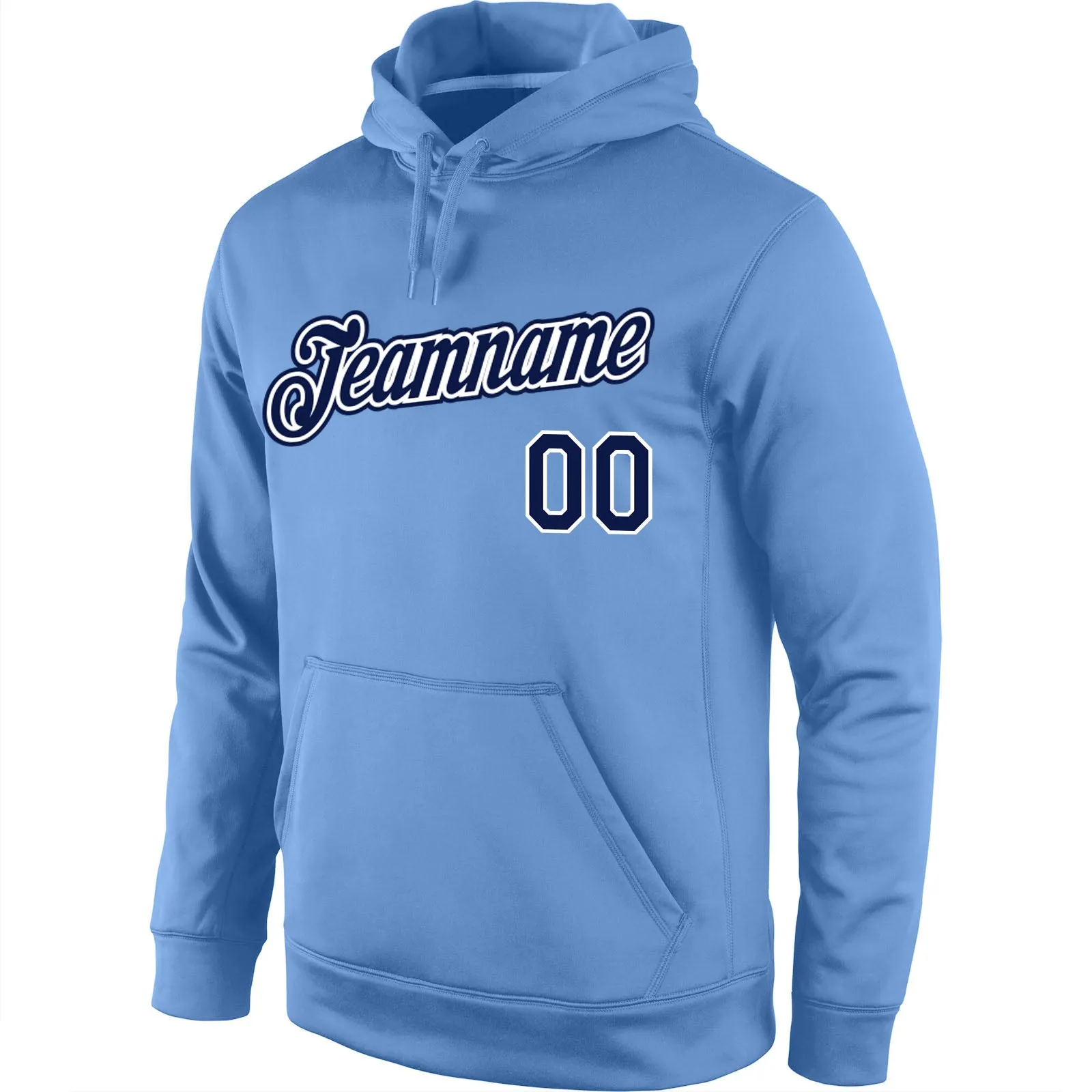 Custom Stitched Light Blue Navy-White Sports Pullover Sweatshirt Hoodie