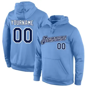 Custom Stitched Light Blue Navy-White Sports Pullover Sweatshirt Hoodie