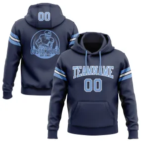 Custom Stitched Navy Light Blue-White Football Pullover Sweatshirt Hoodie