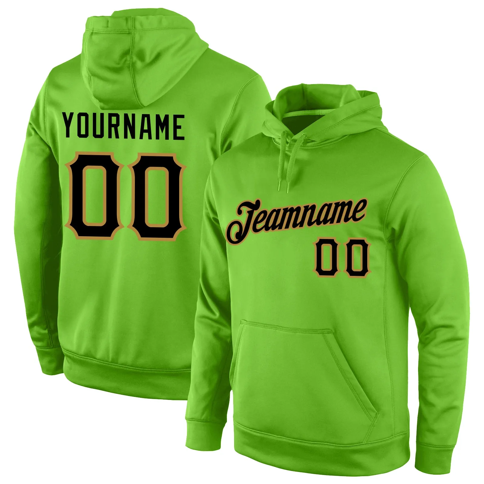 Custom Stitched Neon Green Black-Old Gold Sports Pullover Sweatshirt Hoodie