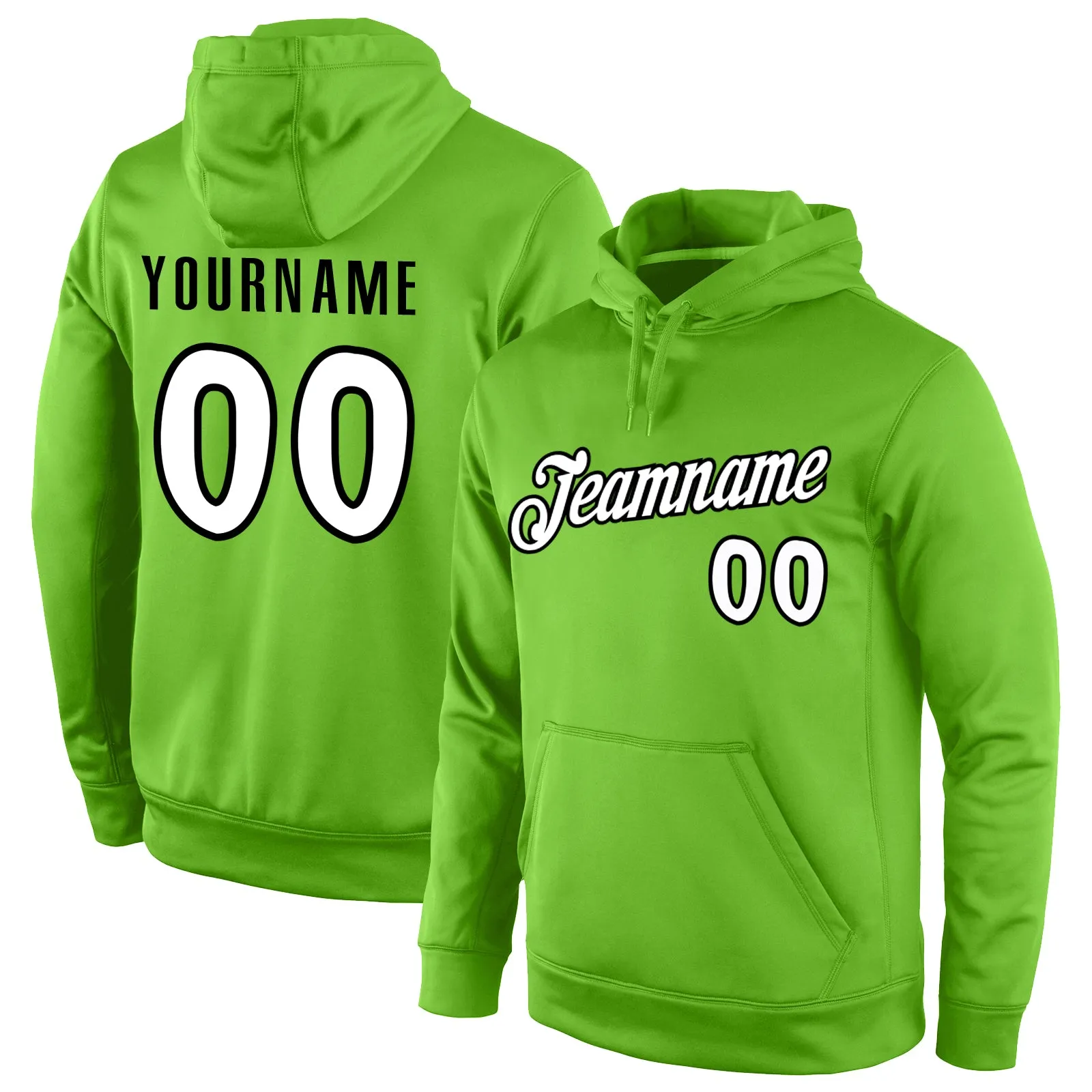 Custom Stitched Neon Green White-Black Sports Pullover Sweatshirt Hoodie