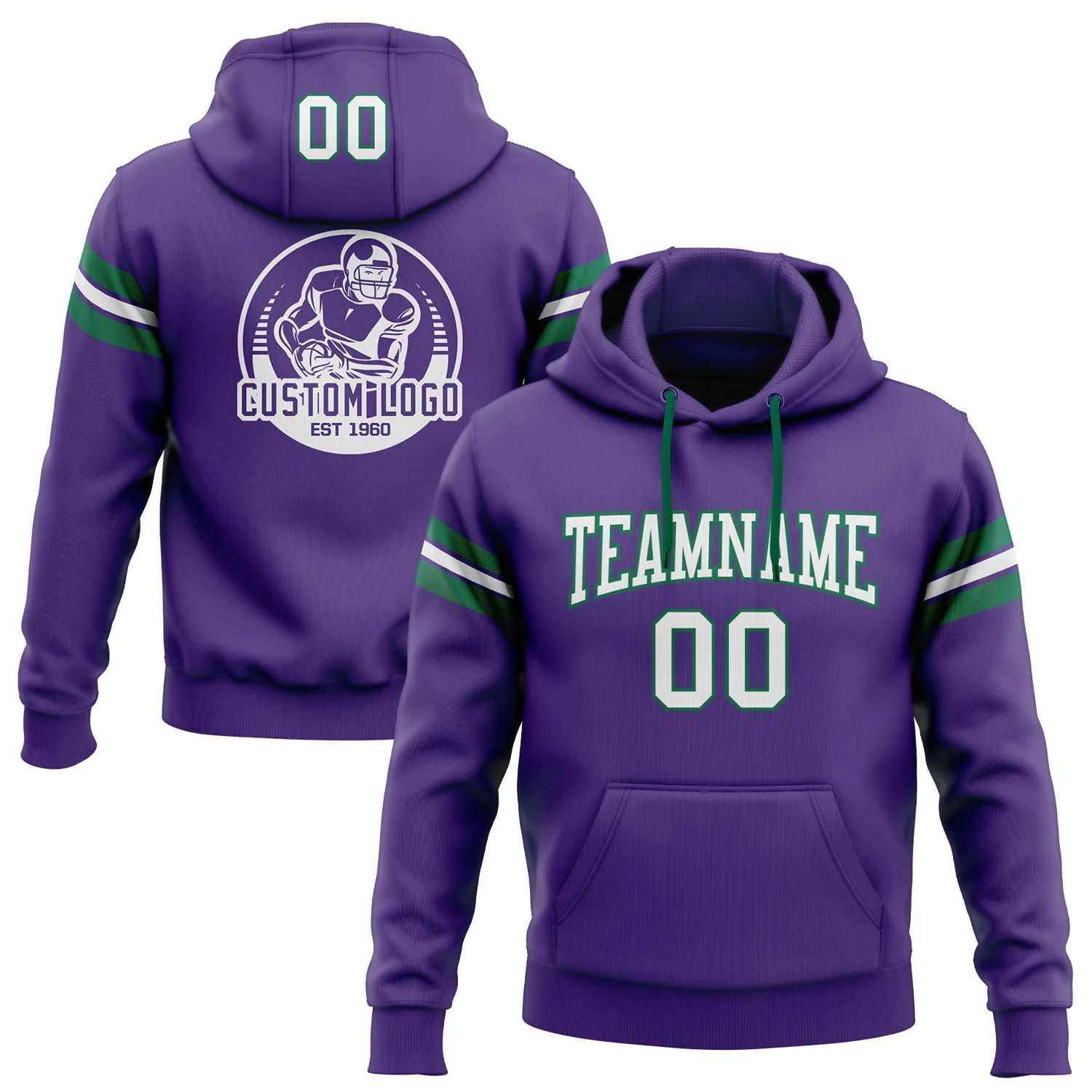 Custom Stitched Purple White-Kelly Green Football Pullover Sweatshirt Hoodie