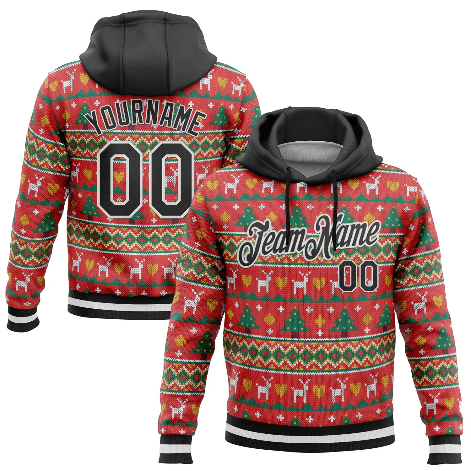 Custom Stitched Red Black-White 3D Christmas Sports Pullover Sweatshirt Hoodie