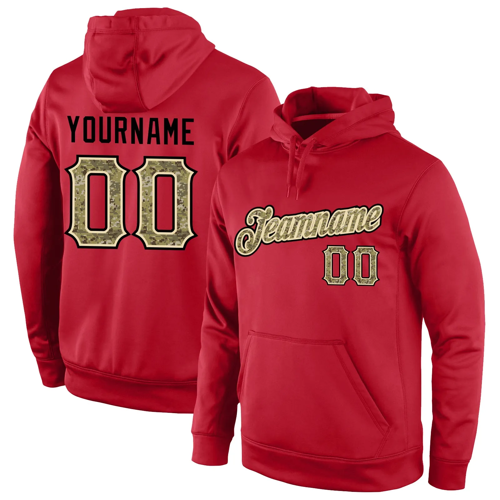 Custom Stitched Red Camo-Cream Sports Pullover Sweatshirt Hoodie